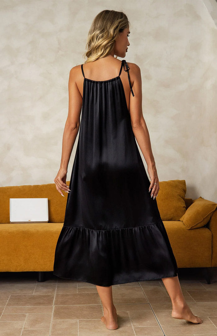 Midnight Charm | Black Satin Nightdress