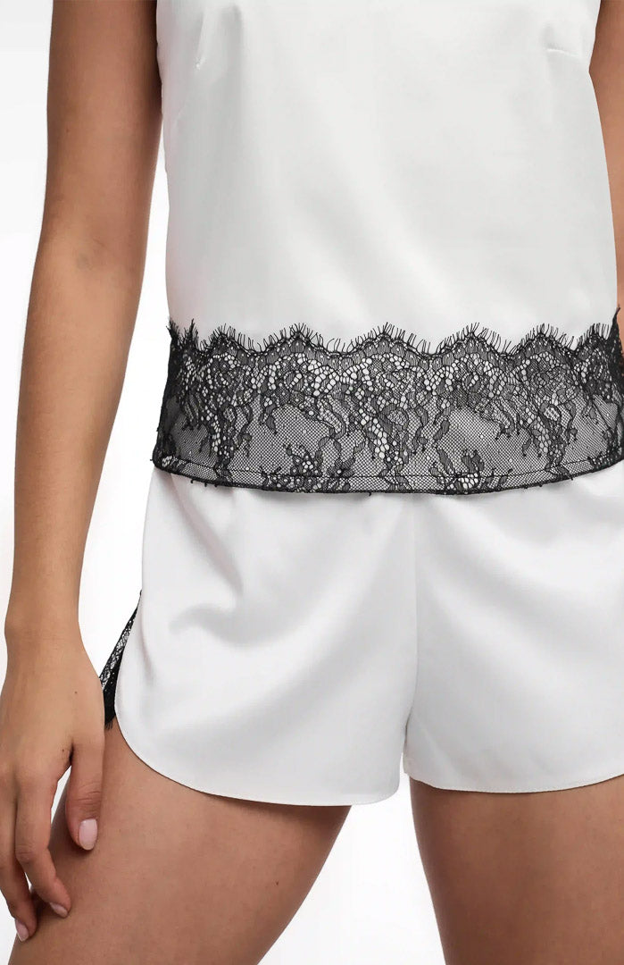 Midnight Desire | White Satin Lace Sleepwear Set