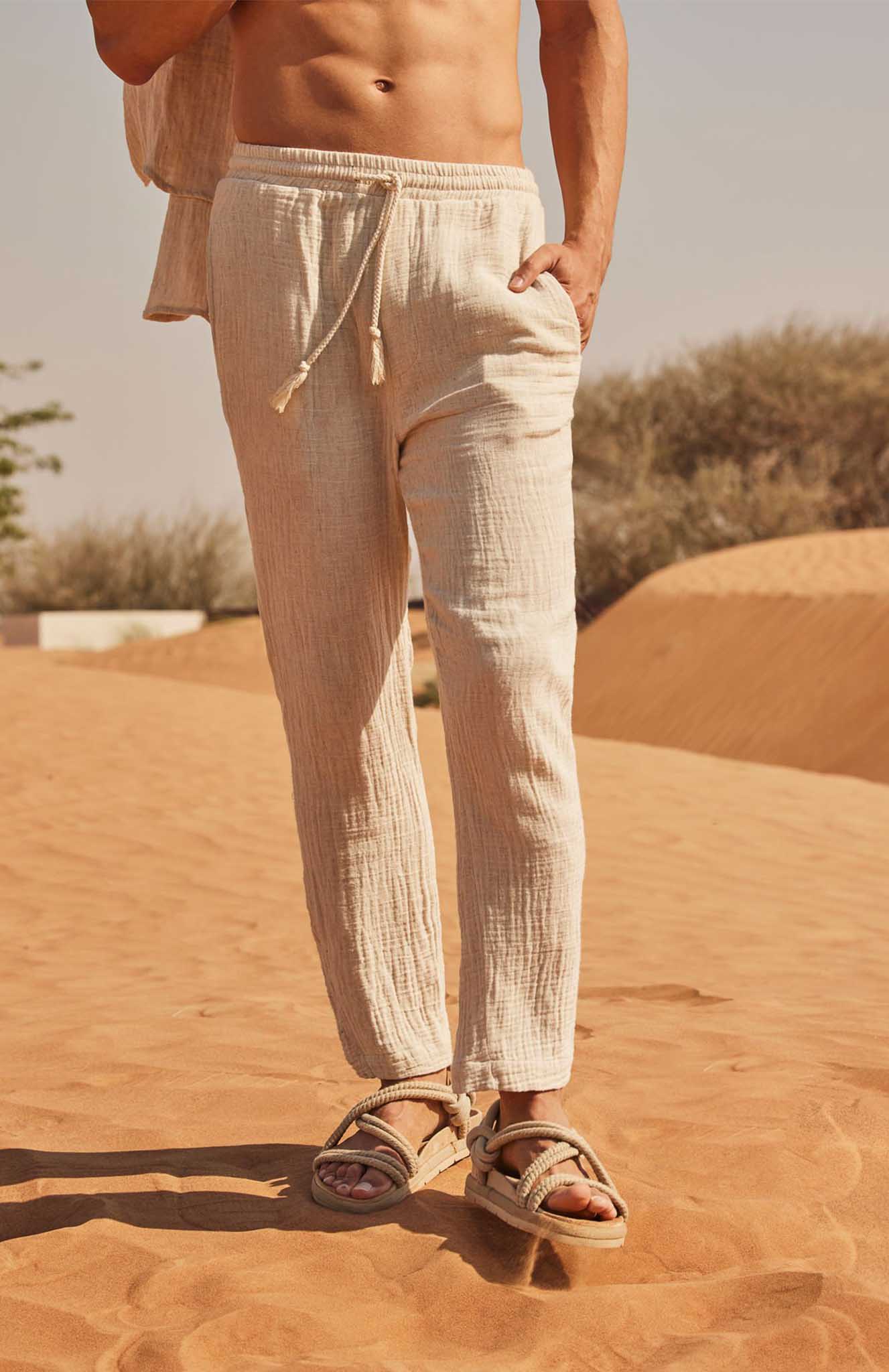 Beige Pants | Cotton Linen Blend