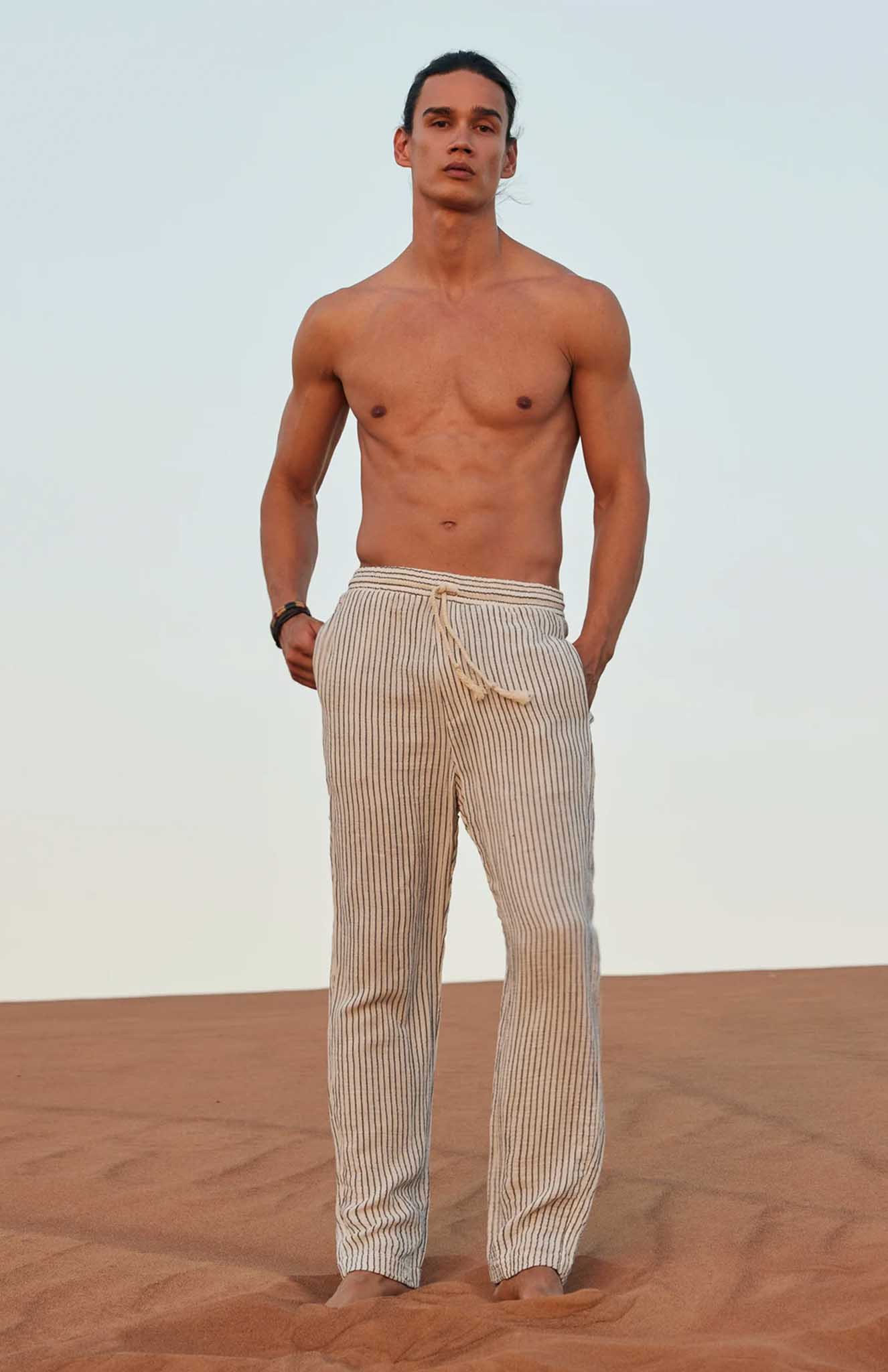 Black & White stripes Pants | Cotton Linen Blend