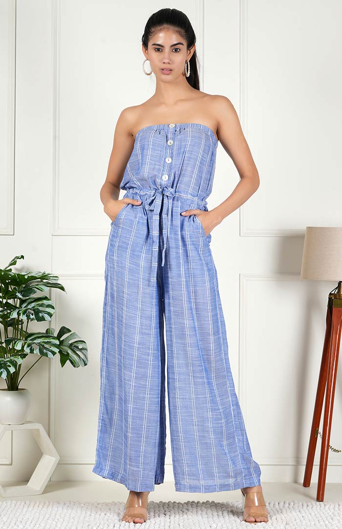 Off-shoulder - Blue Jumpsuit | Women's Clothing