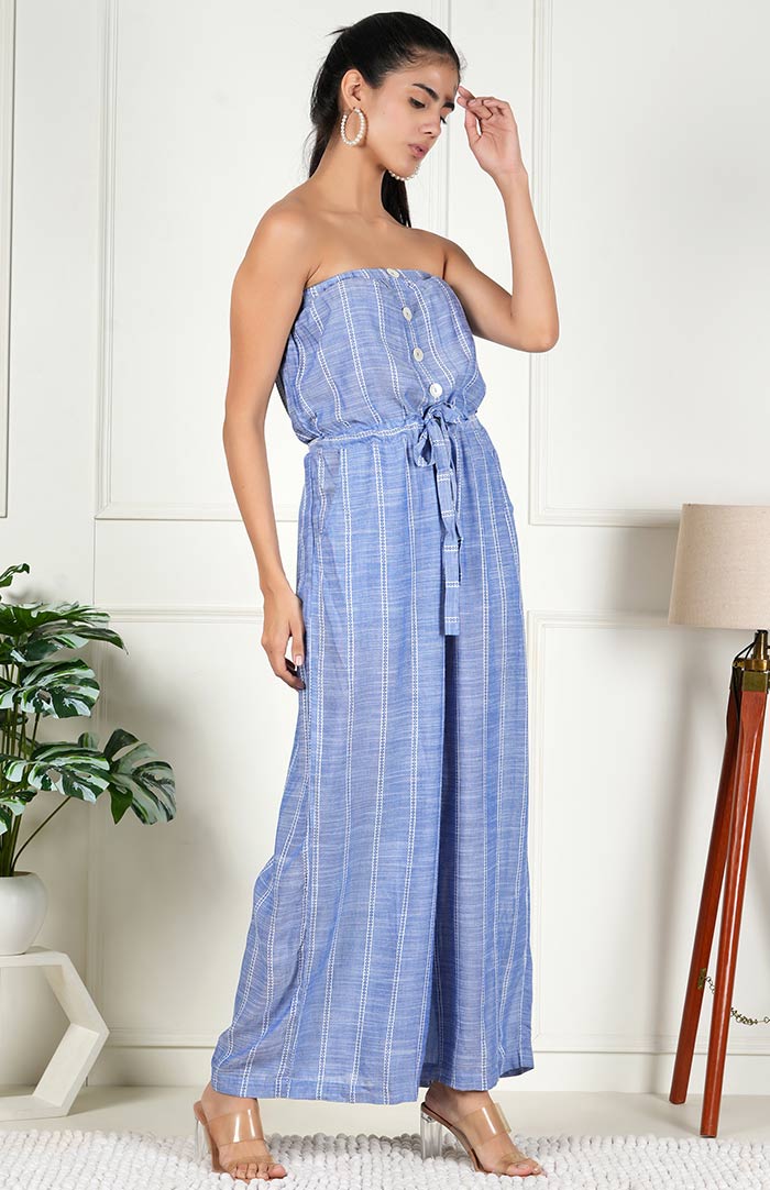 Off-shoulder - Blue Jumpsuit | Women's Clothing