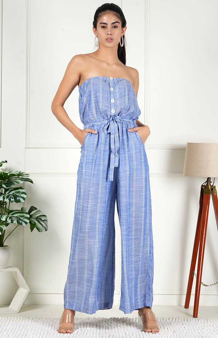 Off-shoulder - Blue Jumpsuit | Women's Clothing