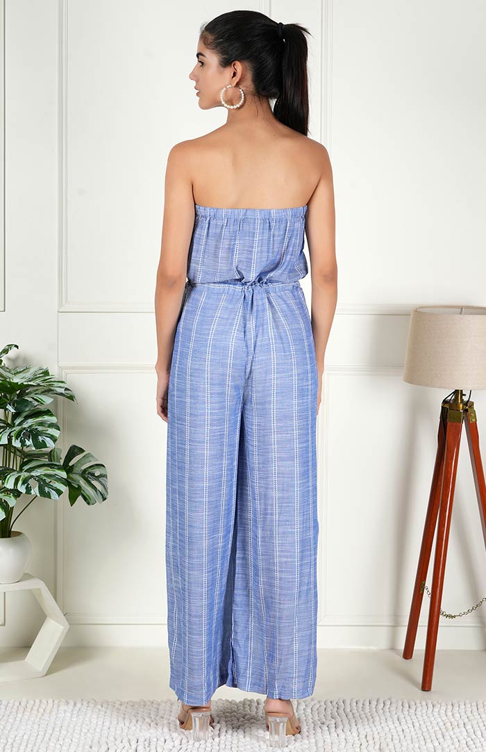 Off-shoulder - Blue Jumpsuit | Women's Clothing