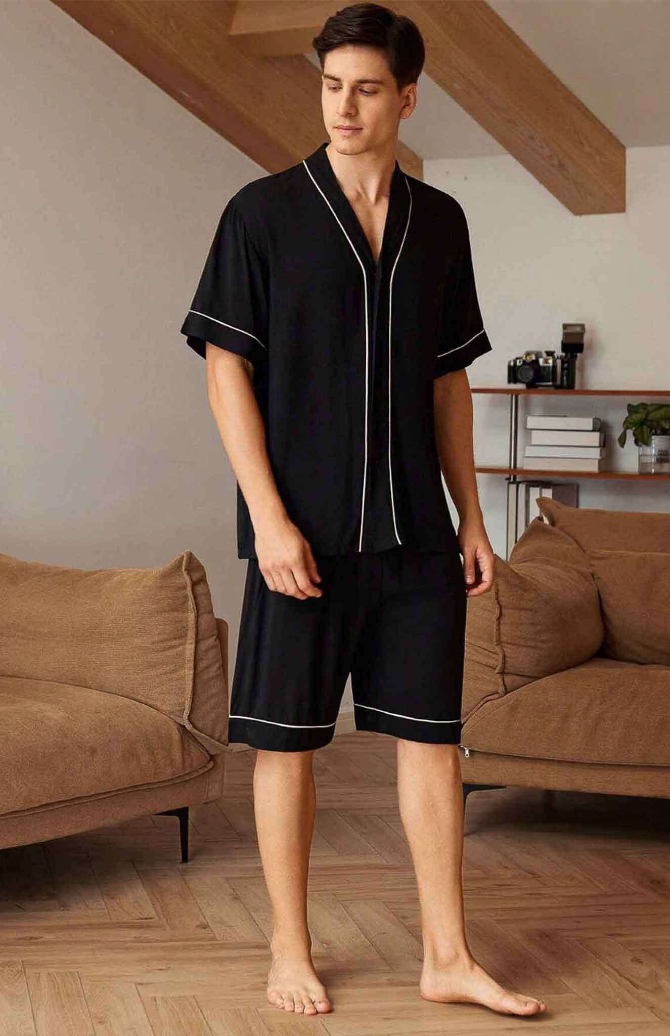 Black Satin Loungewear Set | Shorts and Shirt Co-ord Set
