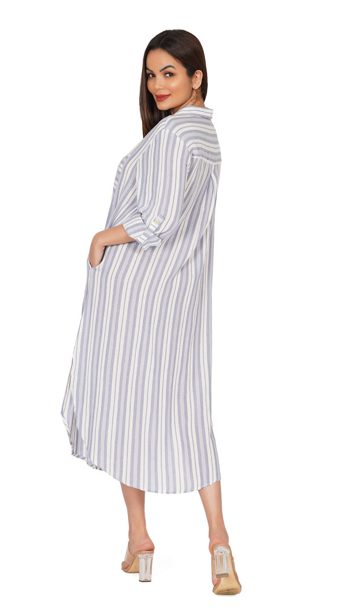 Long-Shirt-Dress-Buttoned-Dress-_--Striped-V-Neck-Comfy-Fit-Women_s-clothing-sleeowear-day-wear-comfortable-loungewear