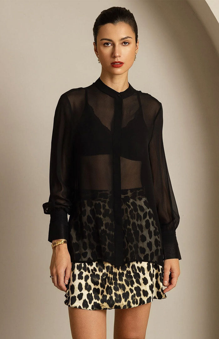 Noir Mystique | Black Sheer Button-Down Shirt