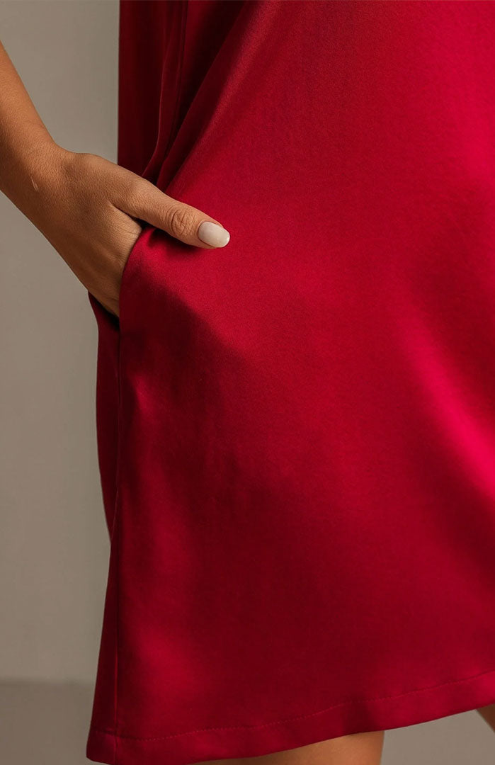 Scarlet Cloud | Red Satin Sleep Dress with Pockets