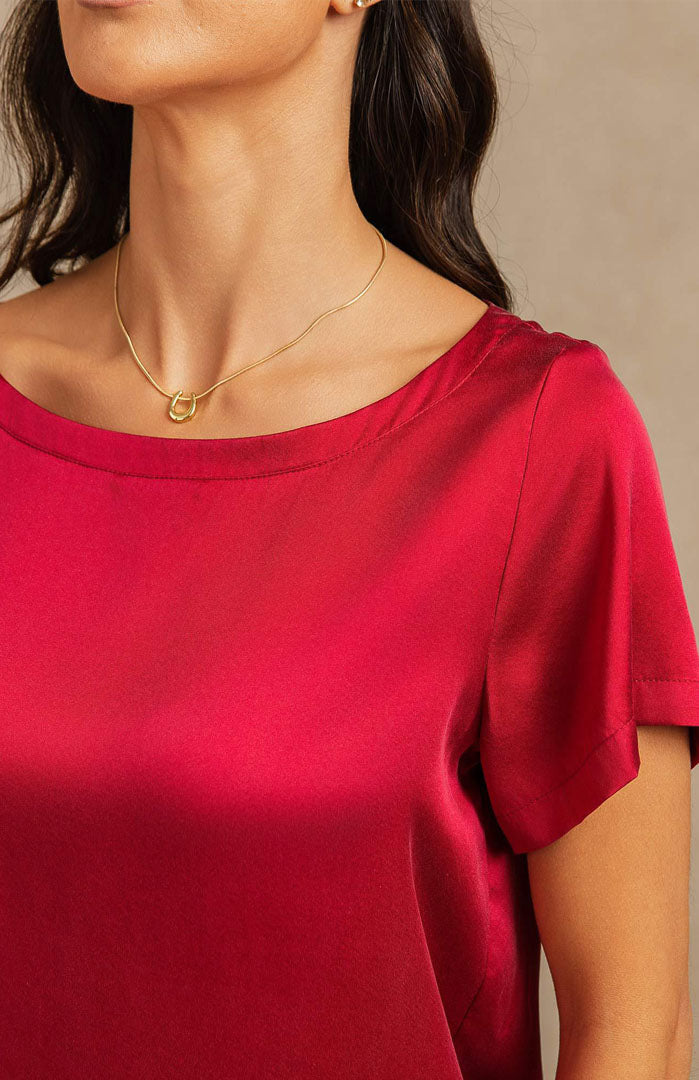 Crimson Muse | Red Satin Tee & Shorts Set