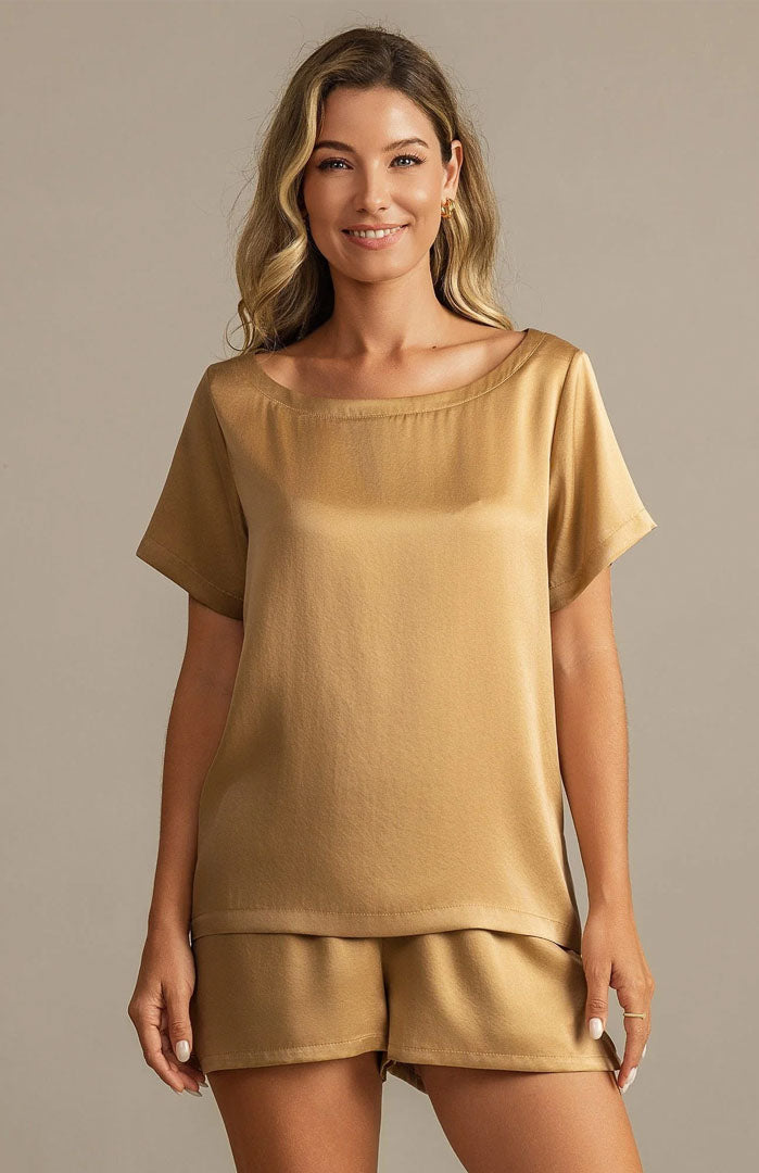 Golden Hour | Gold Satin Tee & Shorts Set
