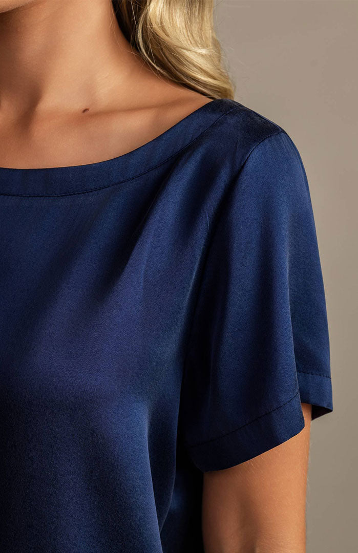 Midnight Drift | Navy Blue Satin Tee & Shorts Set