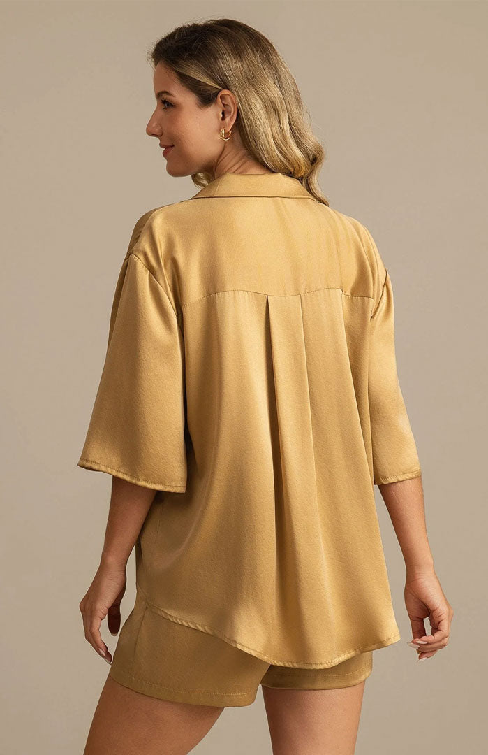 Champagne Gold | Satin Shirt & Shorts Set
