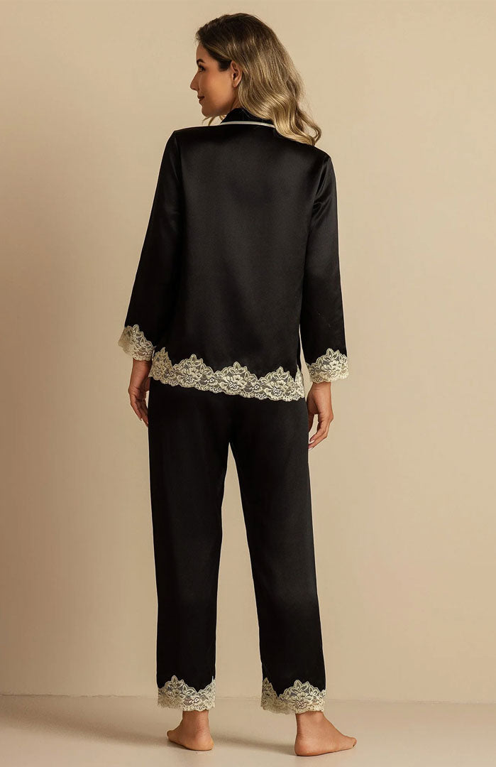 Midnight Lace | Black Satin & Lace Sleepwear Set