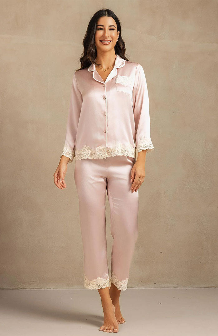 Blush Lace | Baby Pink Satin & Lace Sleepwear Set