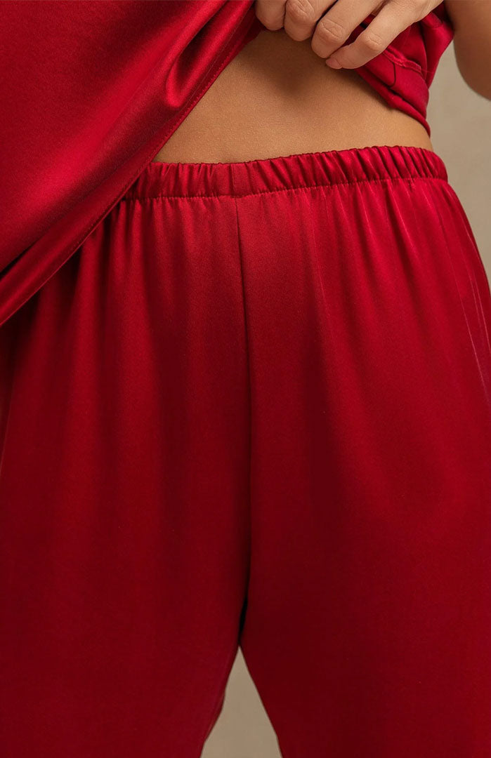 The Scarlet Allure | Red Satin Camisole & Pants Loungewear Set