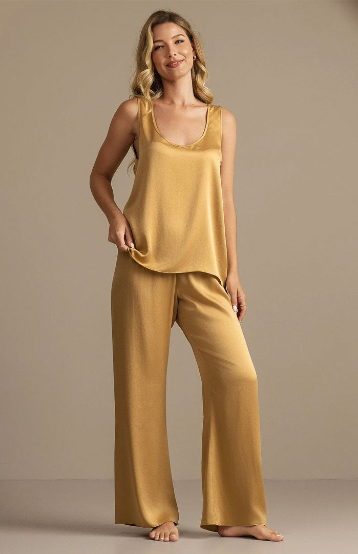 The Golden Hour | Gold Satin Camisole & Pants Loungewear Set