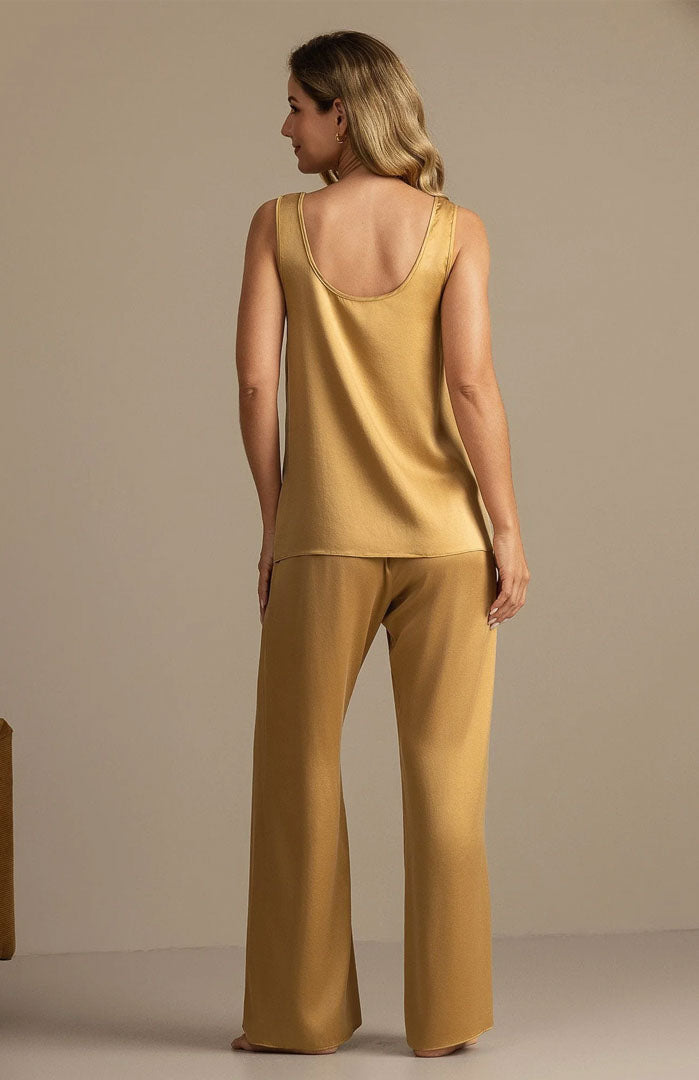 The Golden Hour | Gold Satin Camisole & Pants Loungewear Set