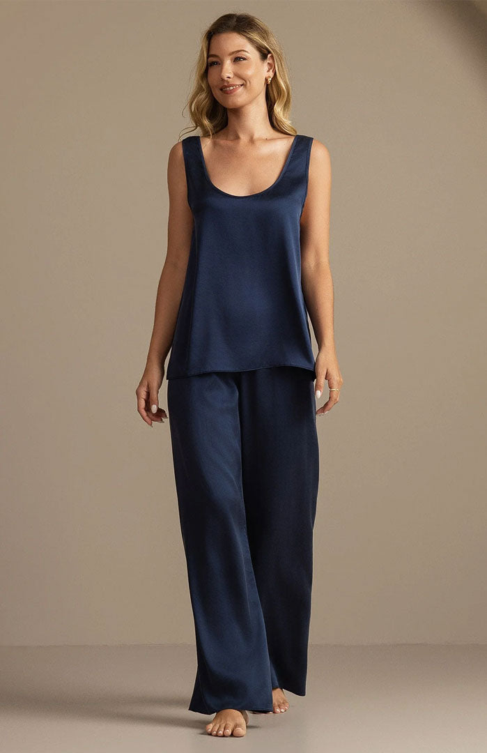 The Midnight Eclipse | Navy Satin Camisole & Pants Loungewear Set