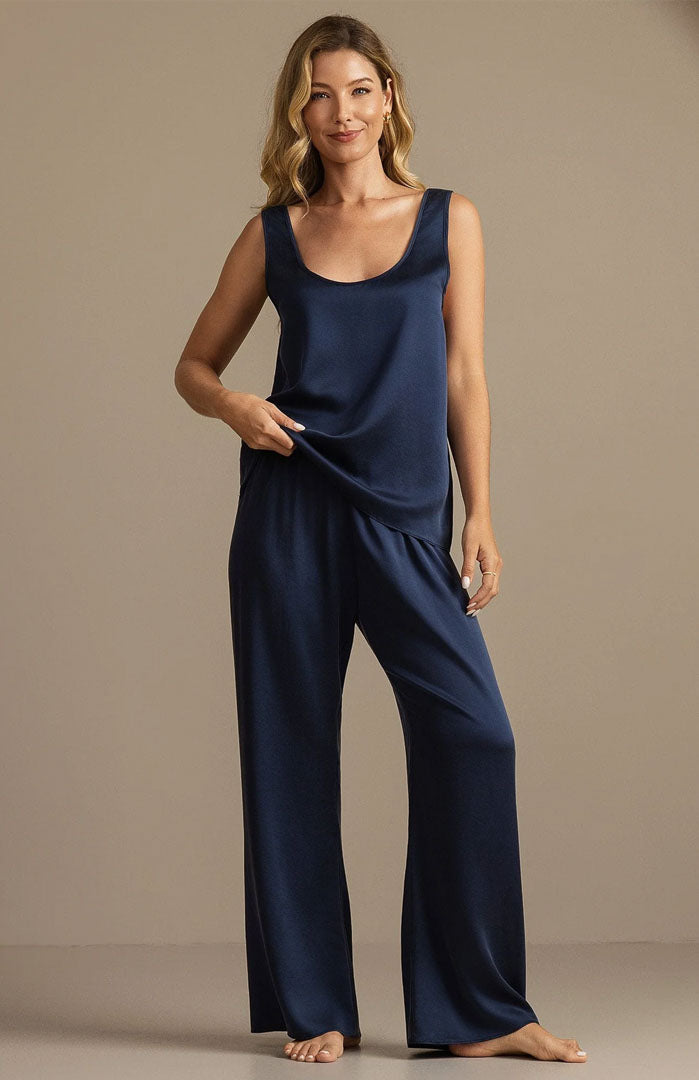 The Midnight Eclipse | Navy Satin Camisole & Pants Loungewear Set