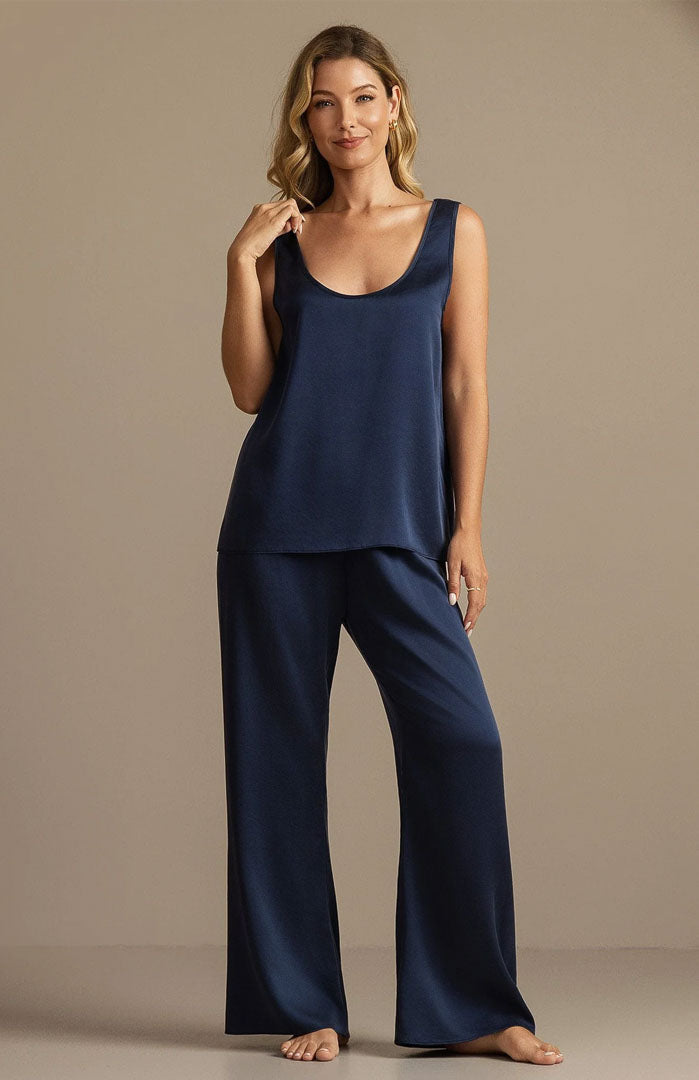 The Midnight Eclipse | Navy Satin Camisole & Pants Loungewear Set