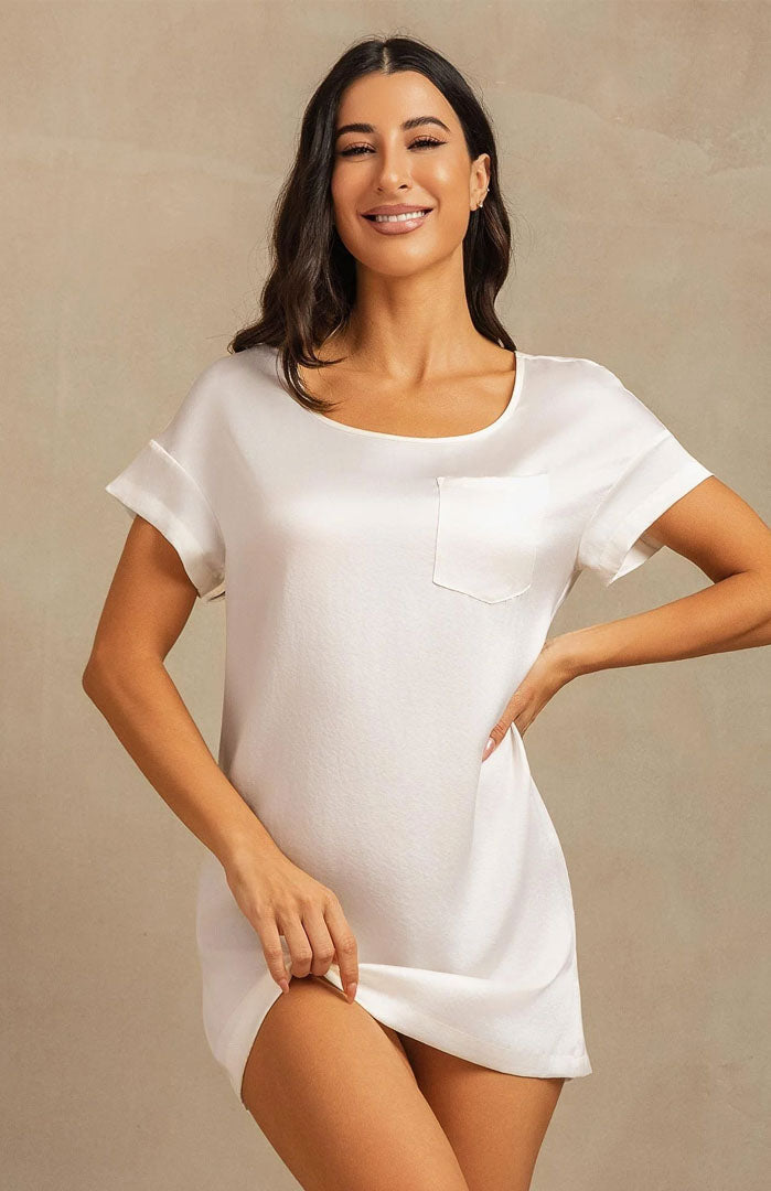 The White Orchid Lounge Dress – Luxury Satin Sleepwear