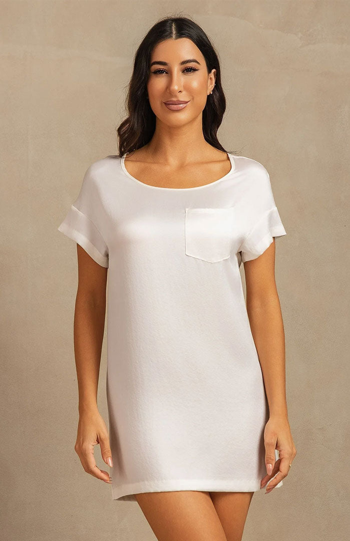 The White Orchid Lounge Dress – Luxury Satin Sleepwear