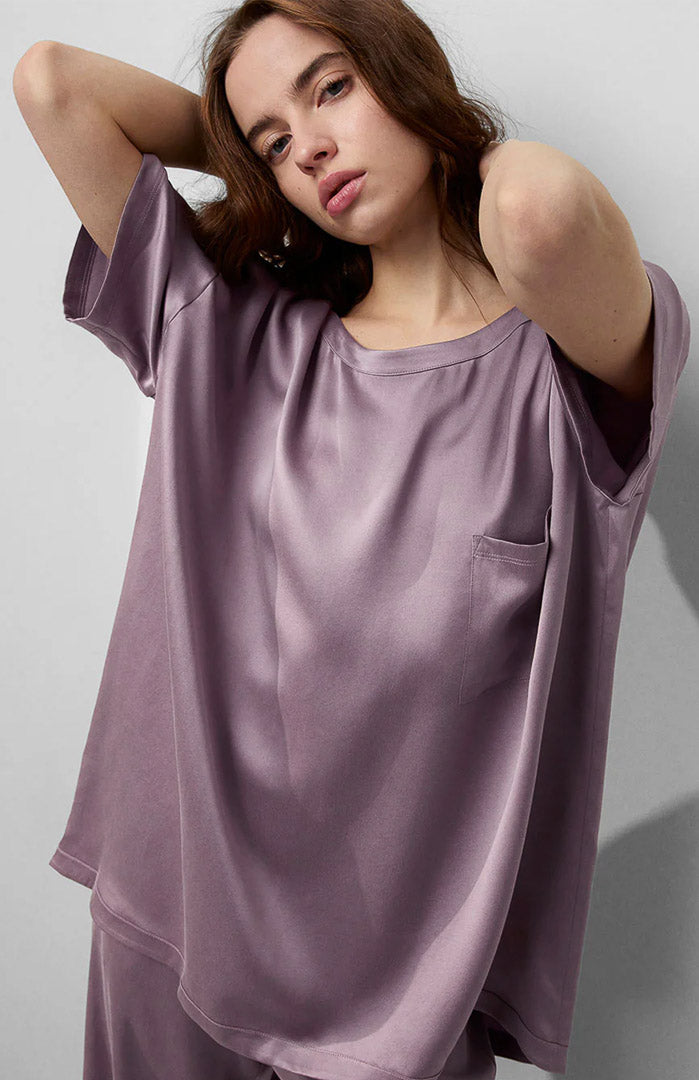 Dream Dusk | Mauve Armani Satin Loungewear Set