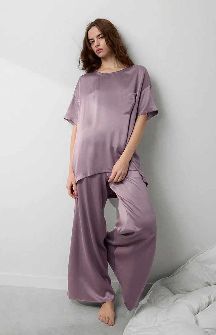 Dream Dusk | Mauve Armani Satin Loungewear Set