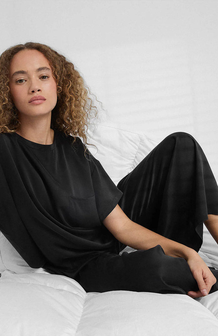 Late Night Lover | Black Armani Satin Loungewear Set
