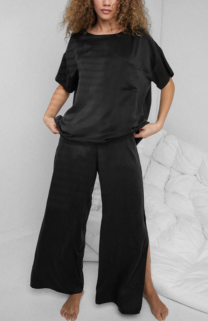 Late Night Lover | Black Armani Satin Loungewear Set