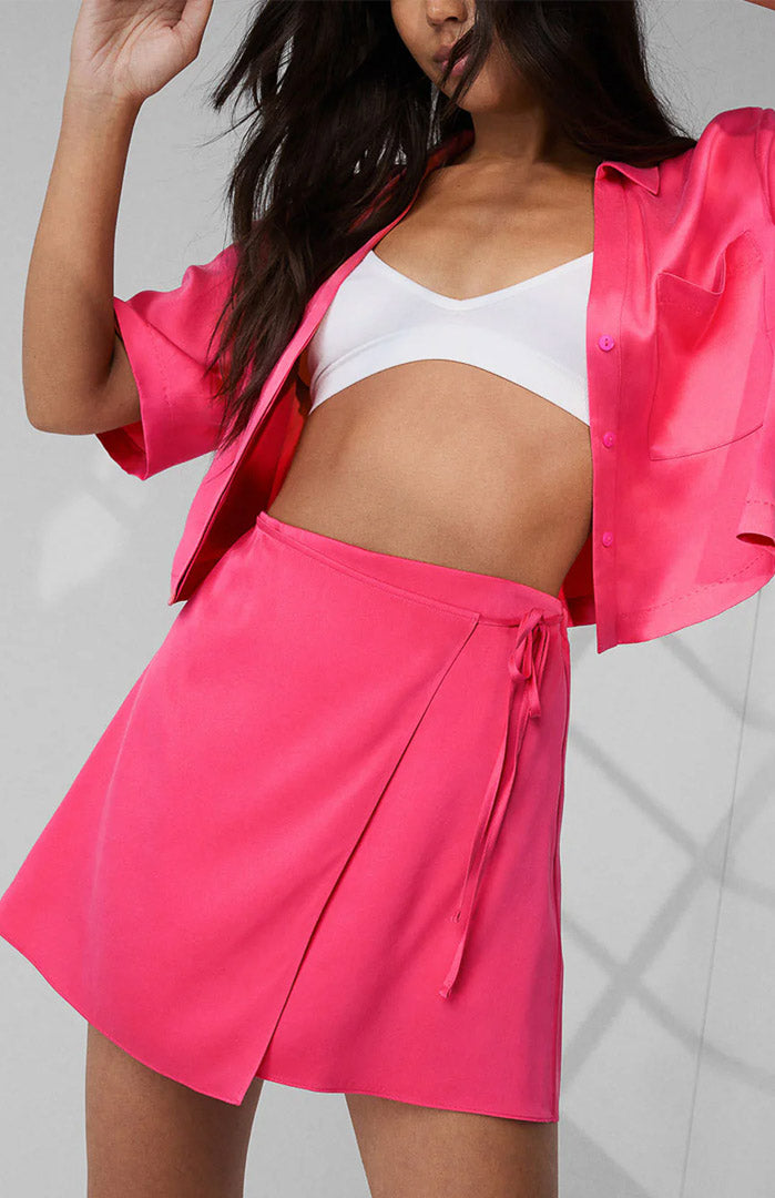 Rose Glow | Rose Pink Satin Wrap Shorts Skirt