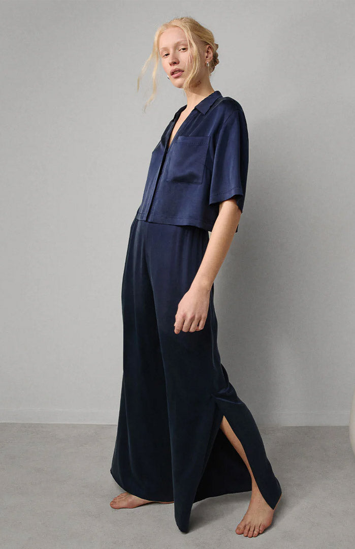 Navy Bloom | Navy Blue Armani Satin Lounge Set