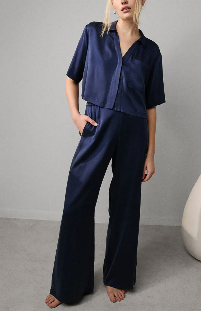 Navy Bloom | Navy Blue Armani Satin Lounge Set
