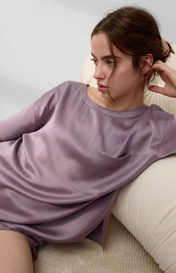 Velour Mauve | Satin T-Shirt & Shorts Set