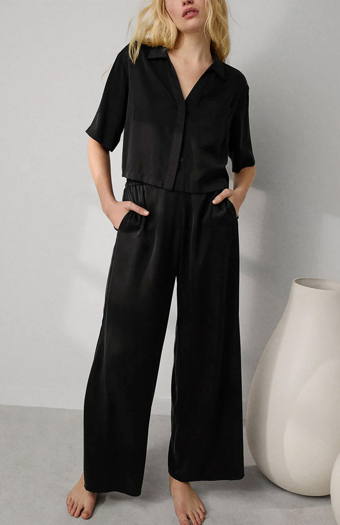 Noir Muse | Black Armani Satin Lounge Set
