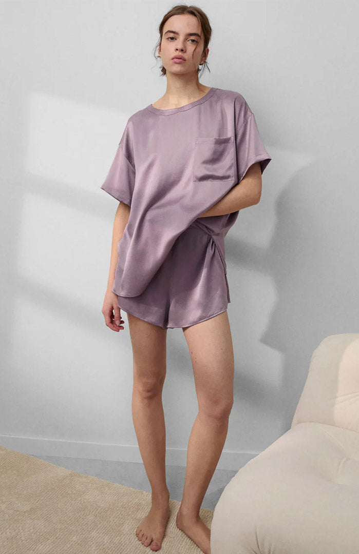 Velour Mauve | Satin T-Shirt & Shorts Set