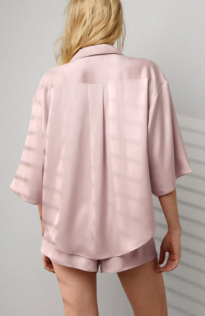 Pink Powerplay | Baby Pink Satin Shirt & Shorts Set