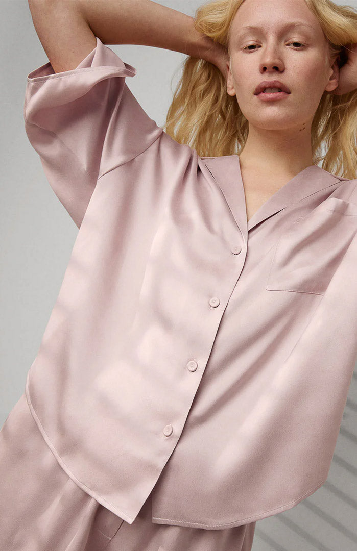 Pink Powerplay | Baby Pink Satin Shirt & Shorts Set