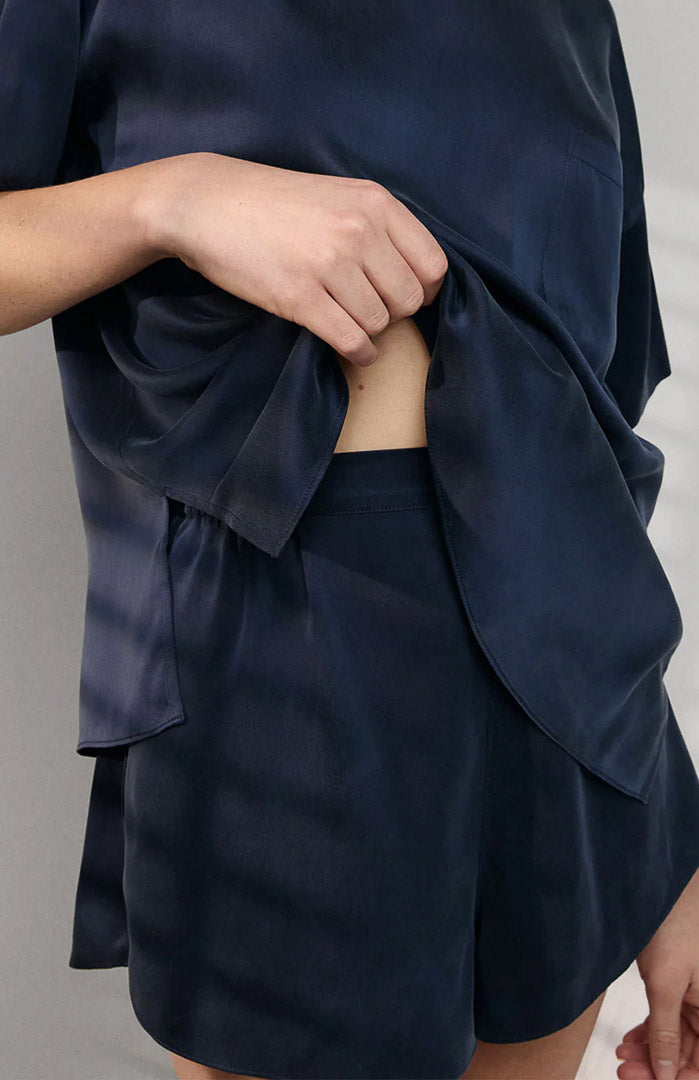 Midnight Dusk | Navy Satin T-Shirt & Shorts Set