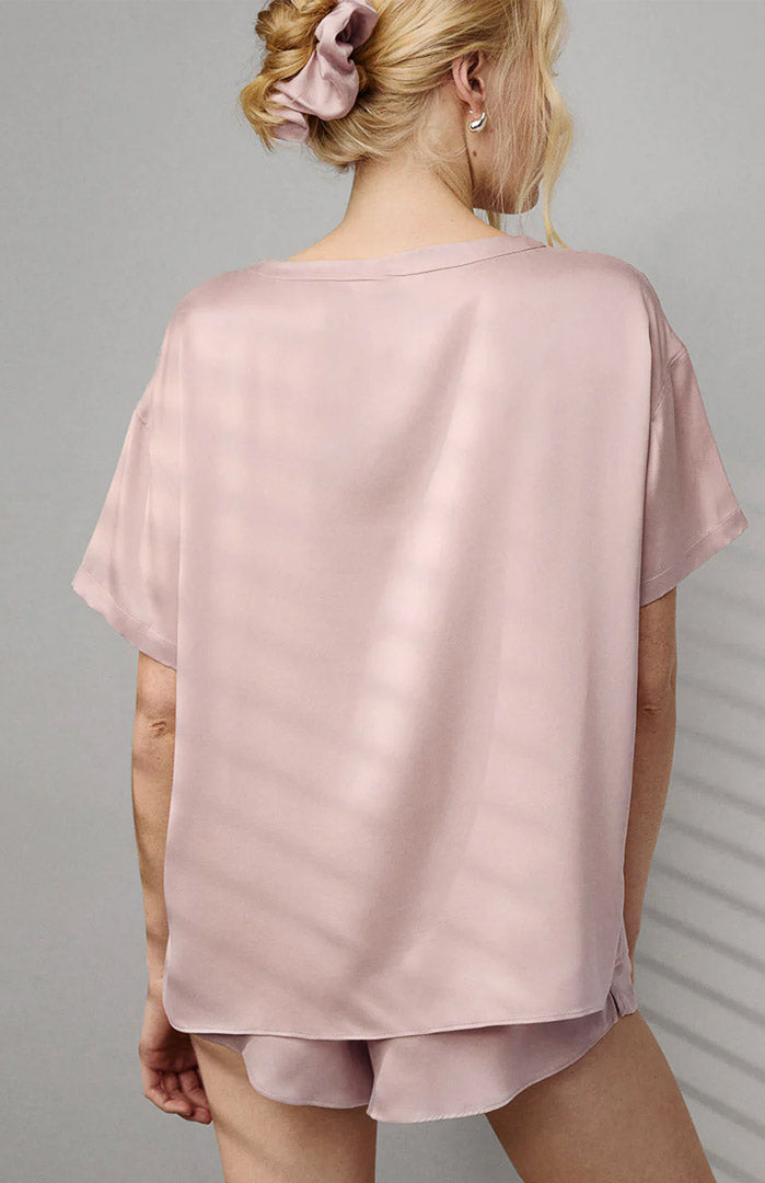 Blush Whisper | Pink Satin T-Shirt & Shorts Set