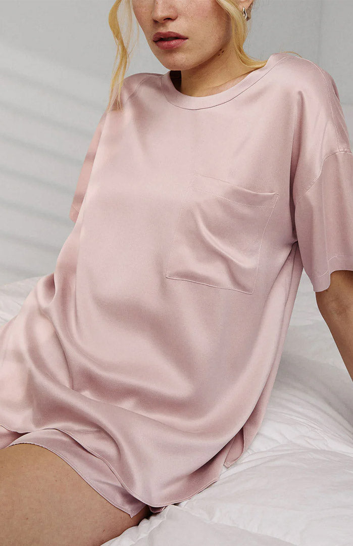 Blush Whisper | Pink Satin T-Shirt & Shorts Set