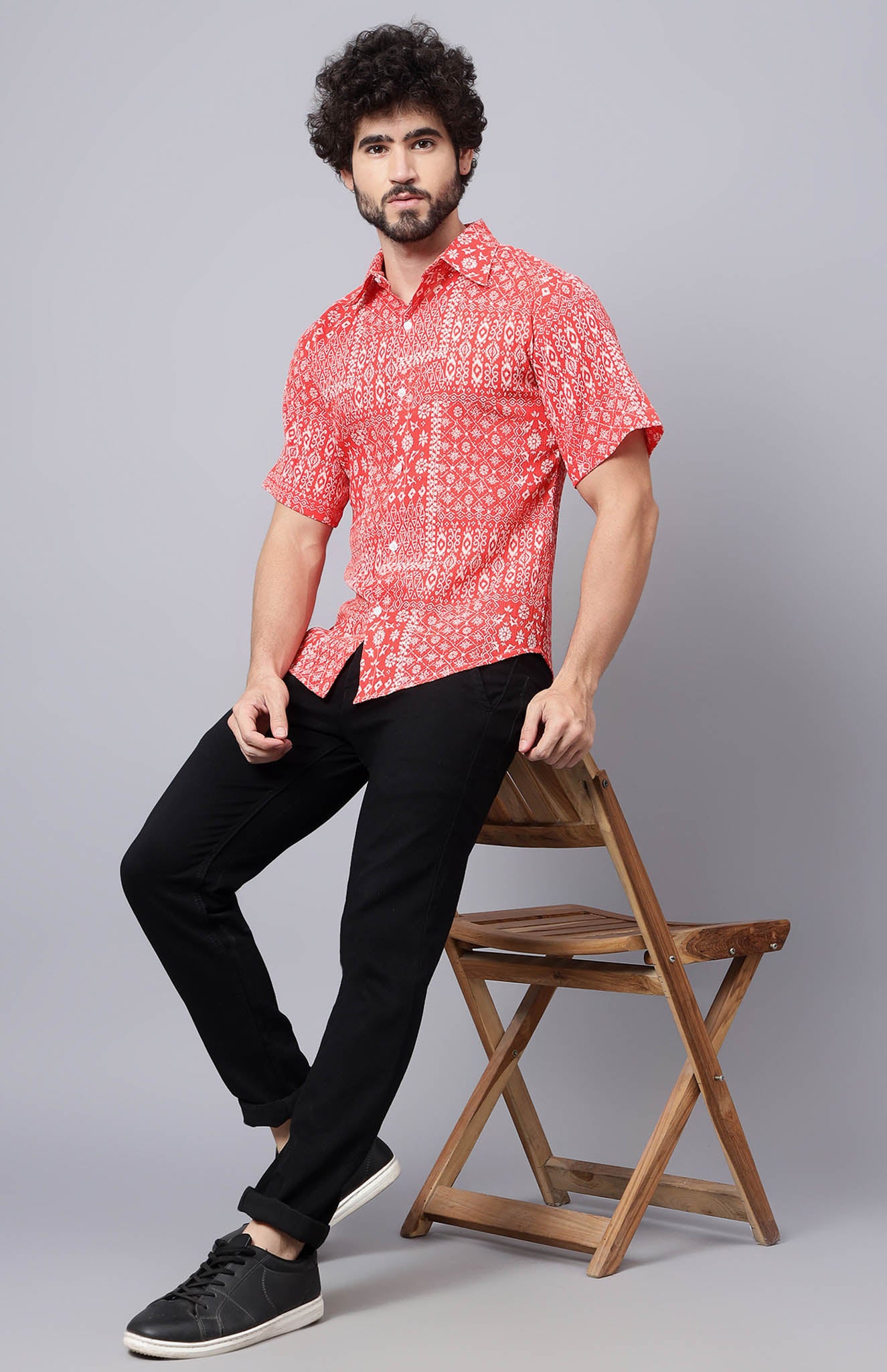 Fiesta Fire | Red & White Abstract Summer Shirt