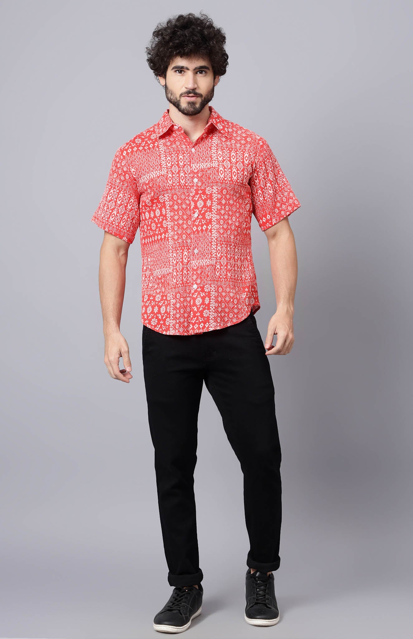 Fiesta Fire | Red & White Abstract Summer Shirt