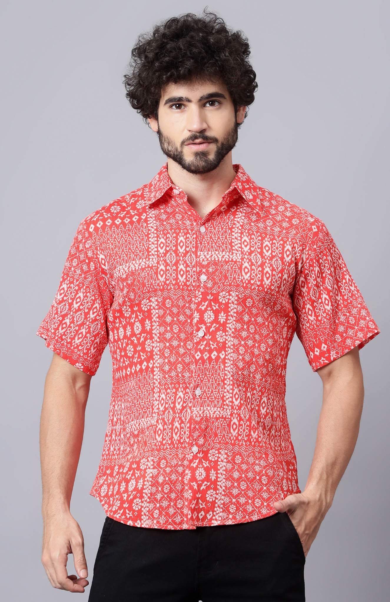 Red & White Abstract Summer Shirt for Men| Luxeliv