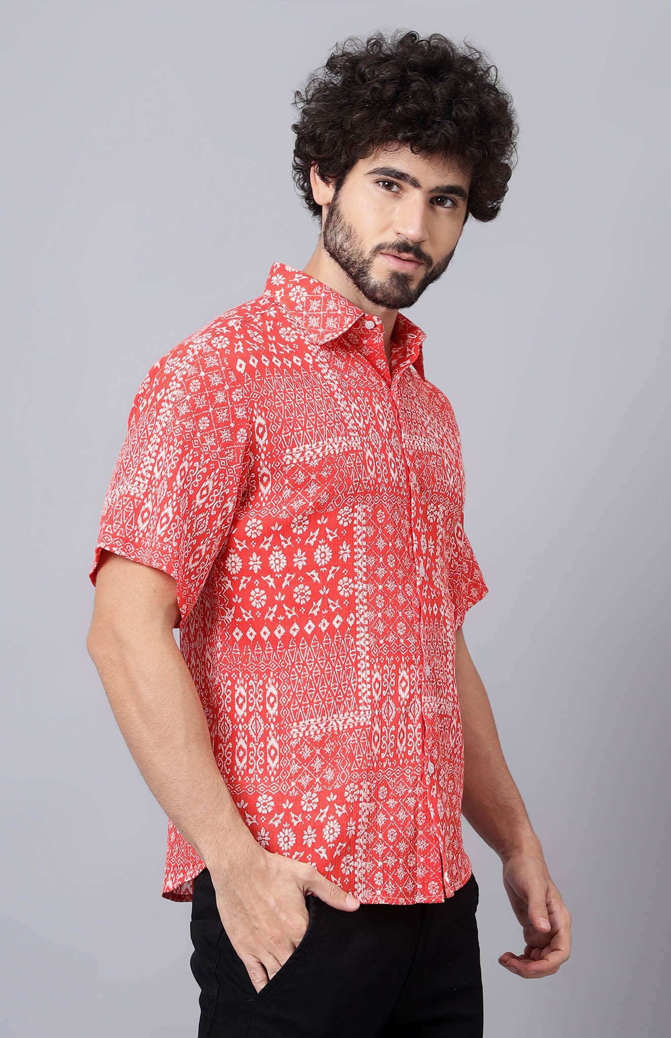 Fiesta Fire | Red & White Abstract Summer Shirt