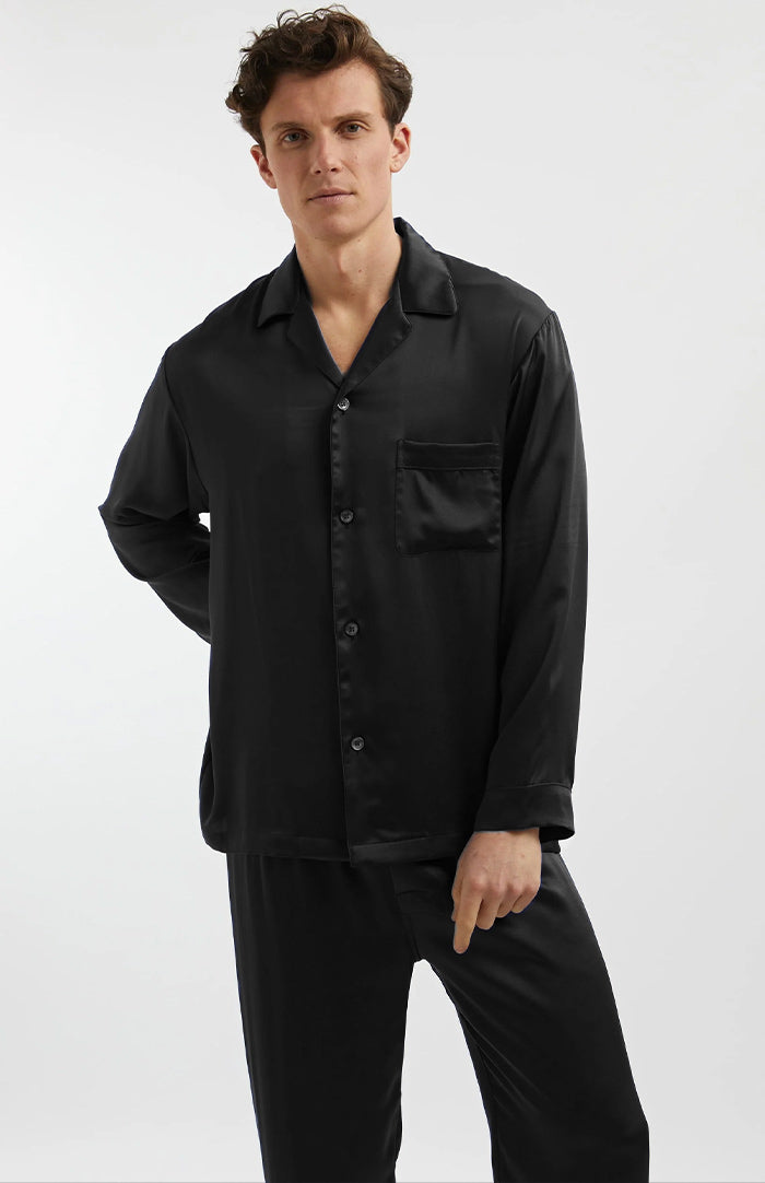 Midnight Black Satin Loungewear Set for Men | Luxeliv