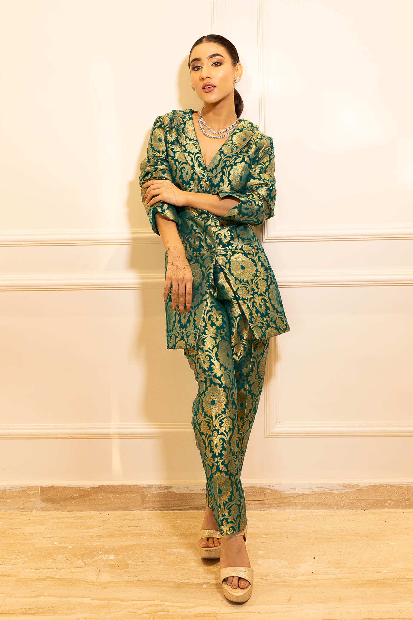 Hariyali Highness | Green Brocade Pant Suit Set