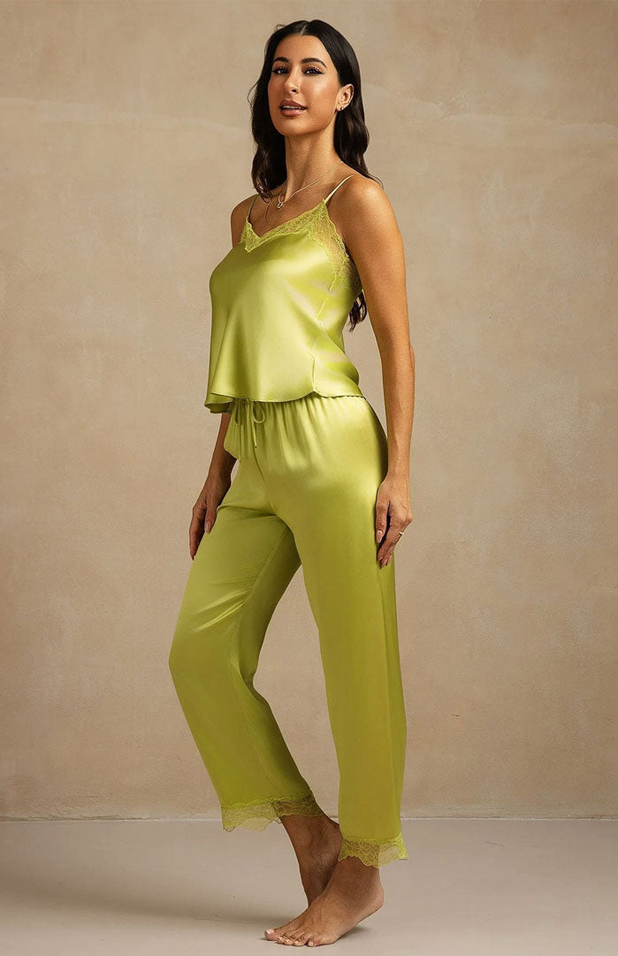 The Naughty Grinch | Chartreuse Lace Satin Set