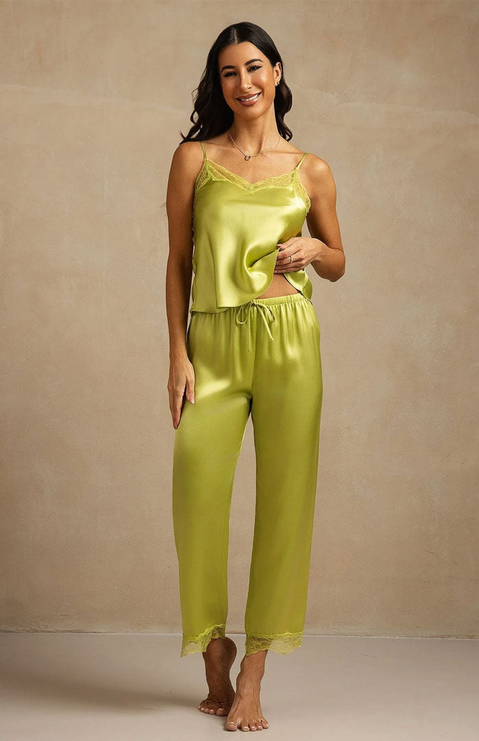 The Naughty Grinch | Chartreuse Lace Satin Set