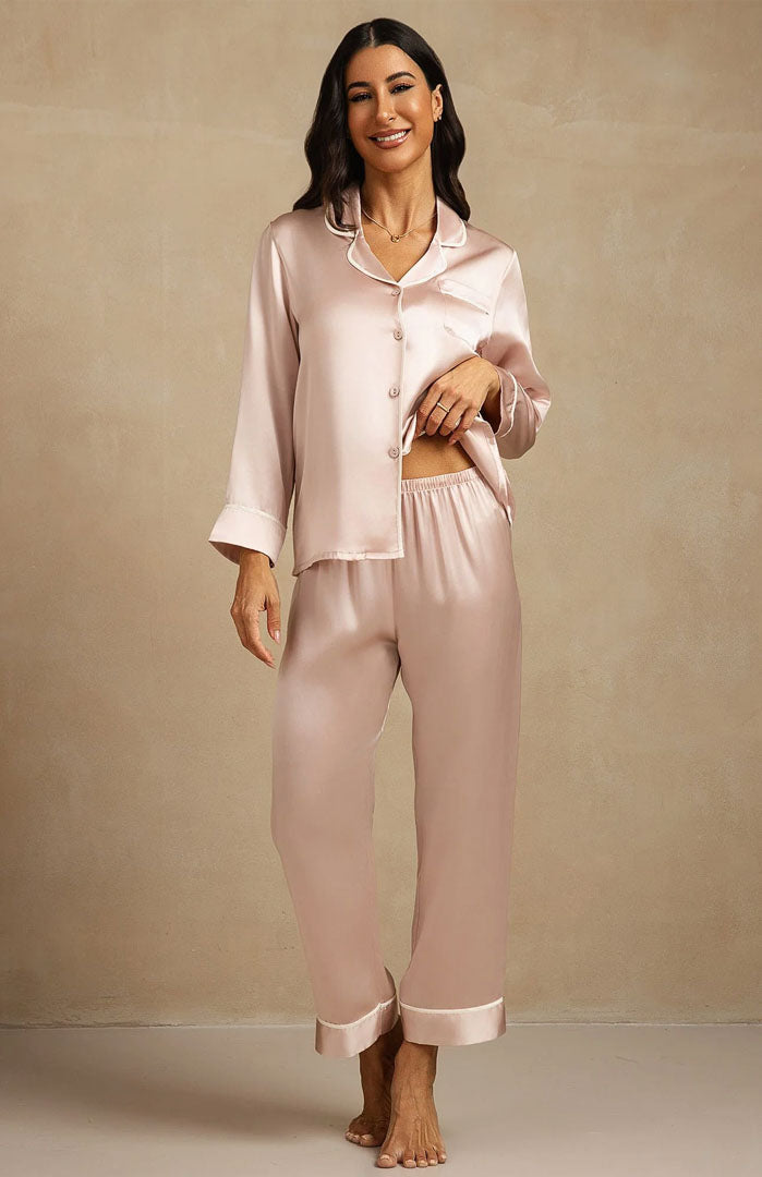 Blush Classic | Blush Pink Satin Button-Down Pajama Set
